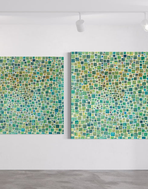 Green Squares | Framed Giclee Print on Canvas